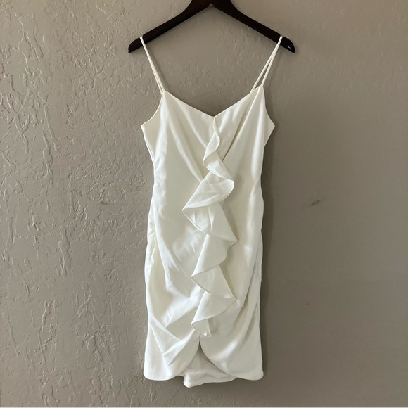 Likely Kelaya Bodycon Cocktail Dress Cream Ruffle Tulip Front Sleeveless Size 8 - Picture 2 of 13